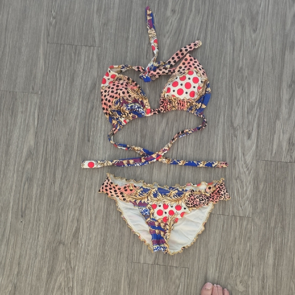 Luli Fama Sailor's Kiss M Bottom D Top Blue Pink Red Bikini Set